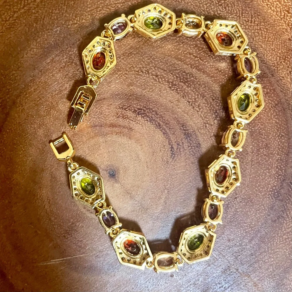 18K Gold Filled Multicolor Gemstone CZ Tennis Bracelet Red Green Purple Pink New - Picture 12 of 12
